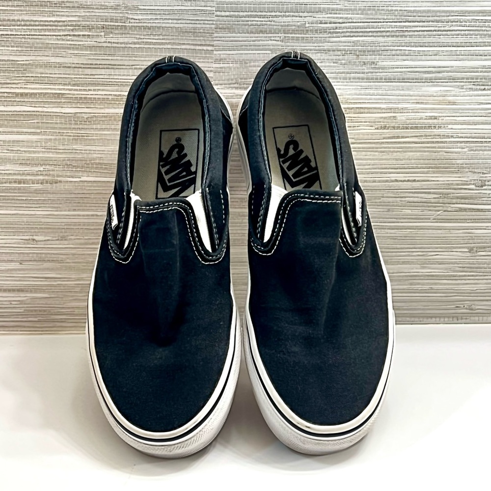 Vans Men's Black and White Slip-On Sneakers